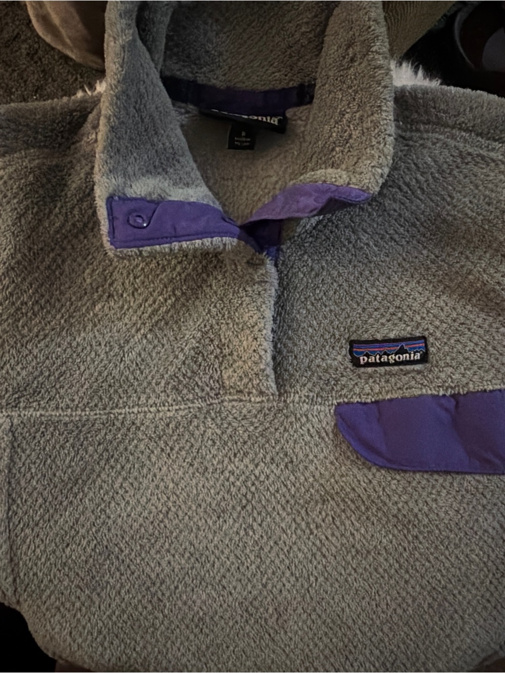 Patagonia Gray Fleece Pullover with Purple Trim - Picture 4 of 7